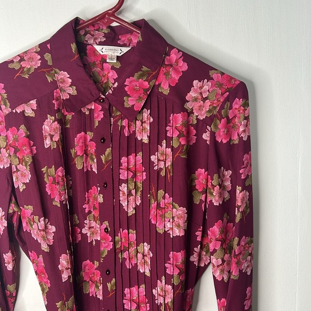 NANETTE LEPORE Women's Burgundy Floral Print Button Down Shirt Dress NWT Size 4 - Picture 4 of 9